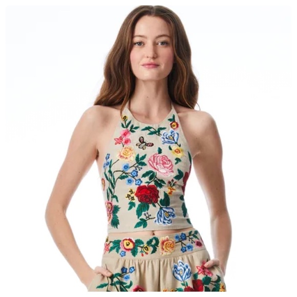 ALICE + OLIVIA Jaymee Embroidered Halter Top - Picture 9 of 15